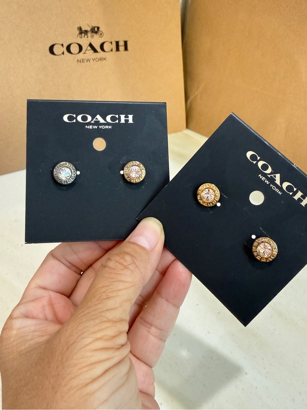 COACH Open Circle Stone Stud Earrings F54516